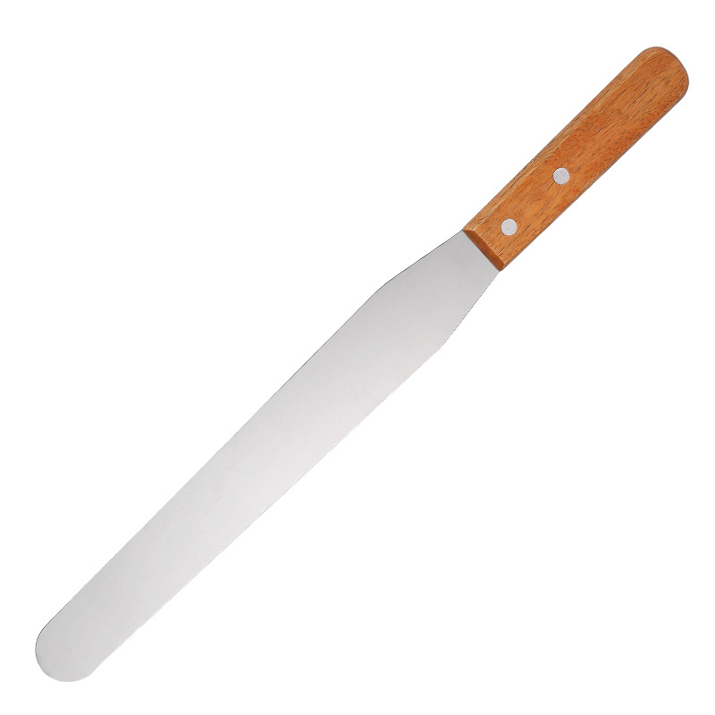 Wooden handle cake spatula, curved straight cream spatula, stainless steel cake knife, scraper, piping knife, 4-12 inch