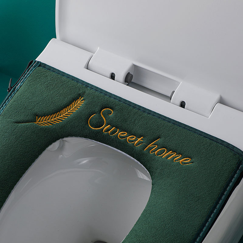 Four-season universal zipper plush toilet seat cover with handle household hotel B&B warm toilet seat cover
