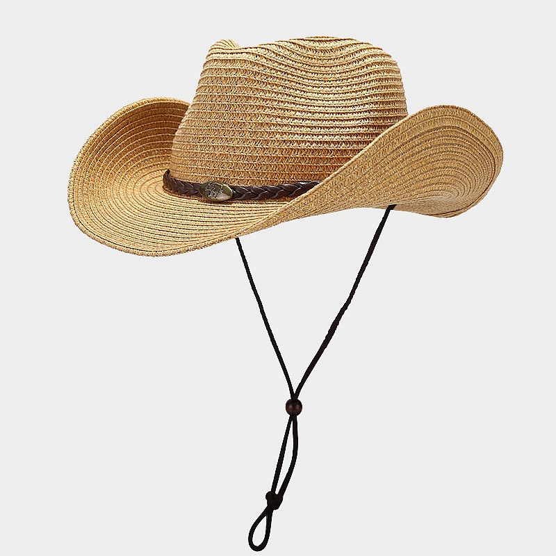 Spring/Summer New Outdoor Hat with Moldable Brim, Wide Brim Sun Hat for Men and Women, Western Cowboy Style Straw Hat Bucket Hat