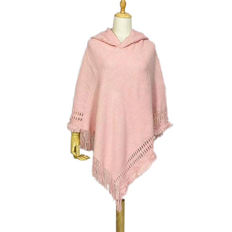 Autumn Winter Hooded Women Fringe Plus Size Knit Top New Imitation Cashmere Cape Shawl