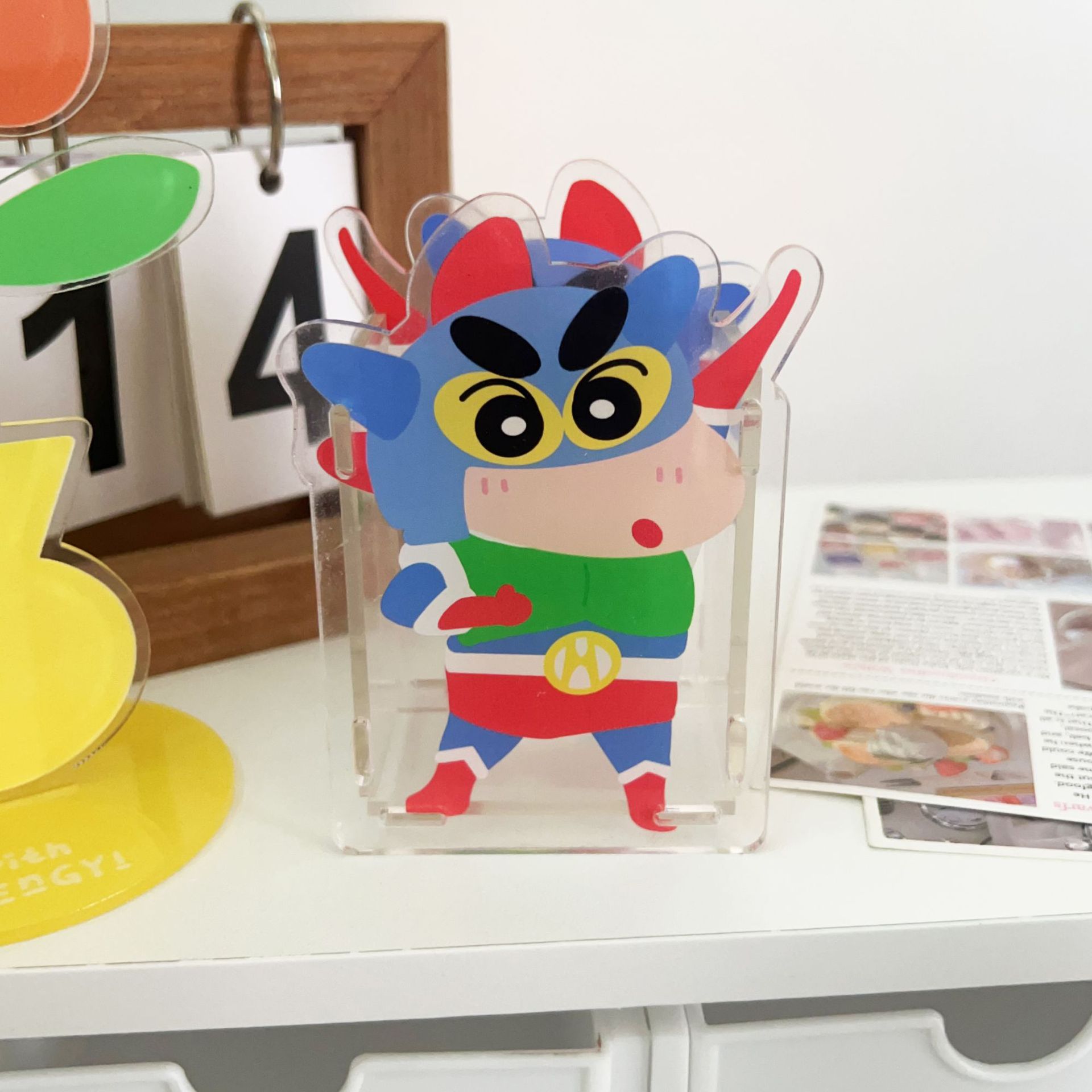 Cute Cartoon Shin-chan Acrylic Pencil Holder Desktop Storage Box Student Large Capacity Cosmetic Stationery Box