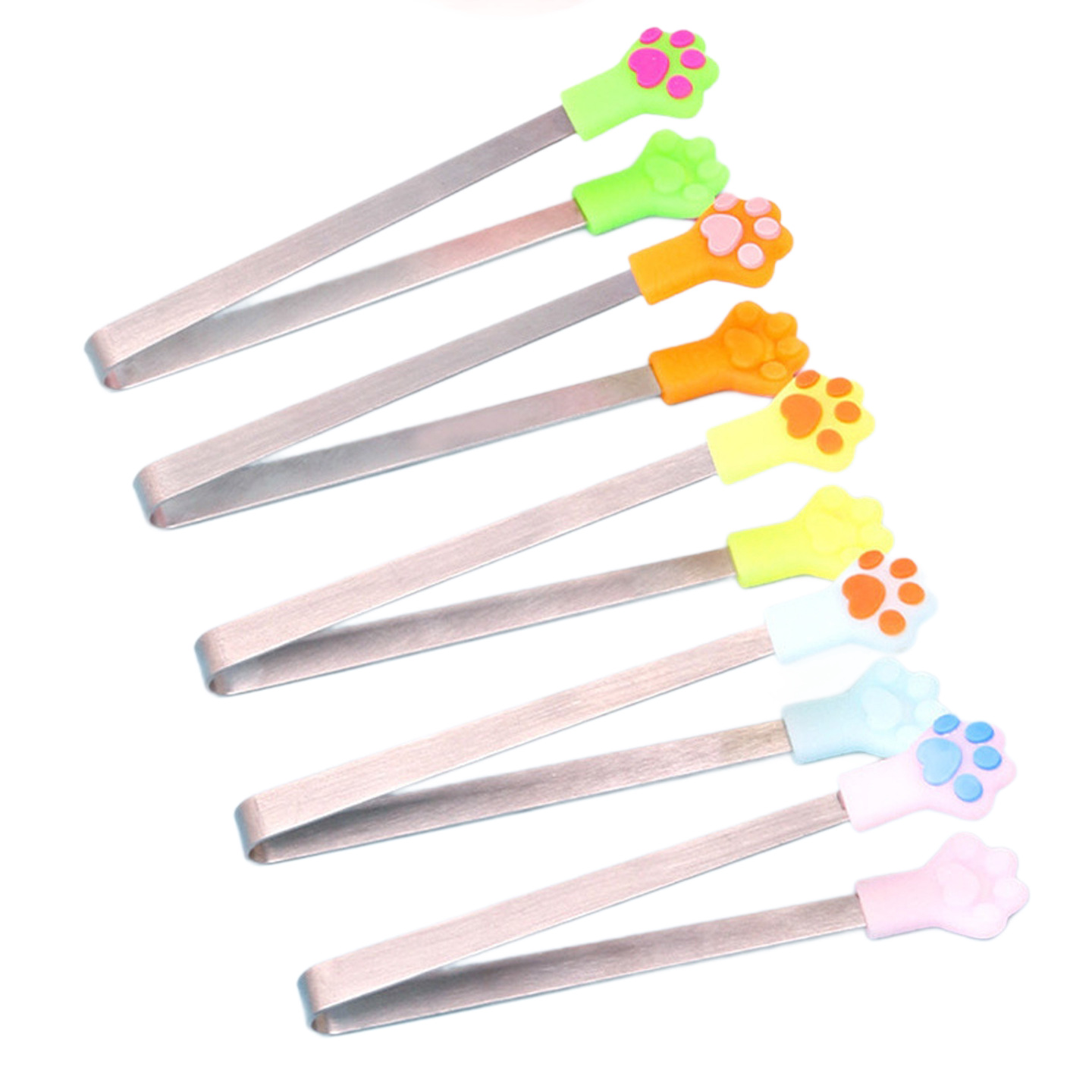 Cat Paw Silicone Food Tongs Stainless Steel Non-Slip Tongs Bread BBQ Sugar Cubes Lemon Clips Cute Kitchen Tool