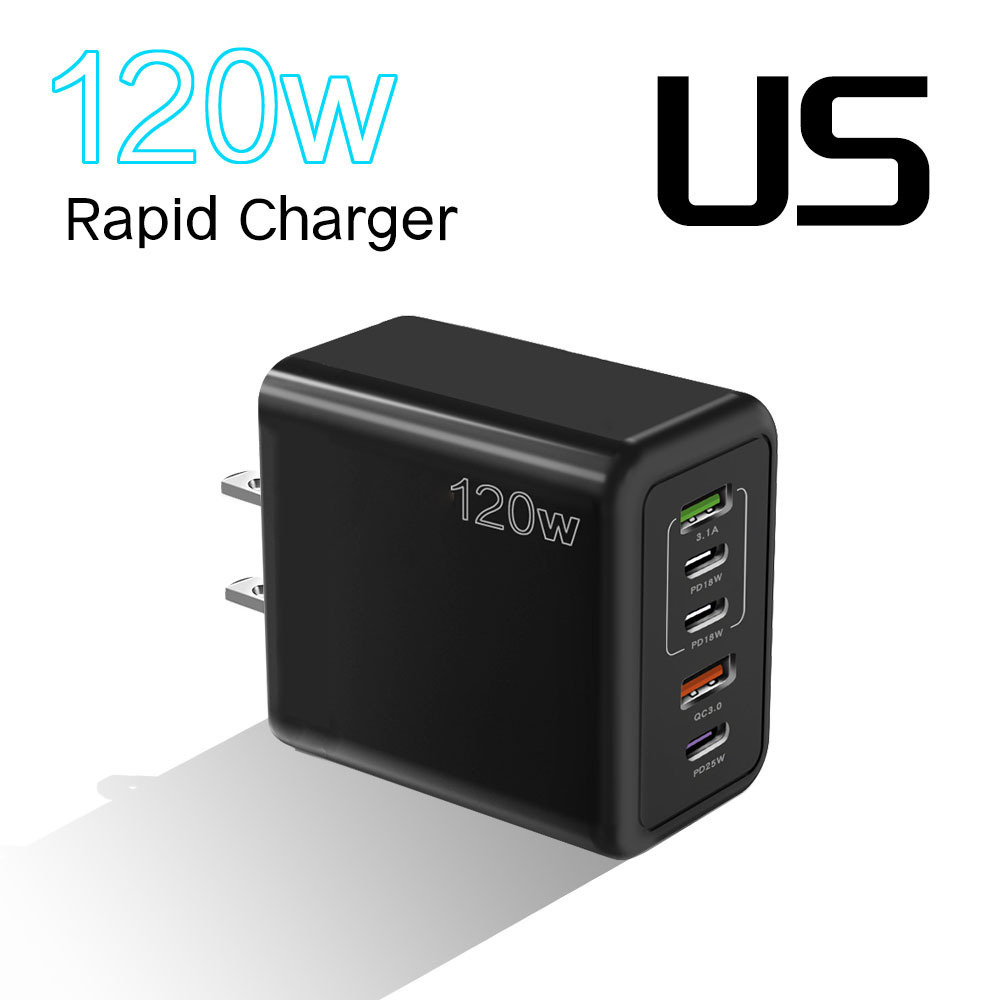 Exclusive 3PD+2USB Phone Charger Multi-Port Fast Charger UK/HK Plug 120W Adapter