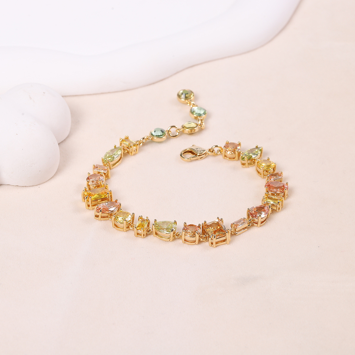 Set micro-set zircon necklace bracelet s925 silver needle earrings colorful