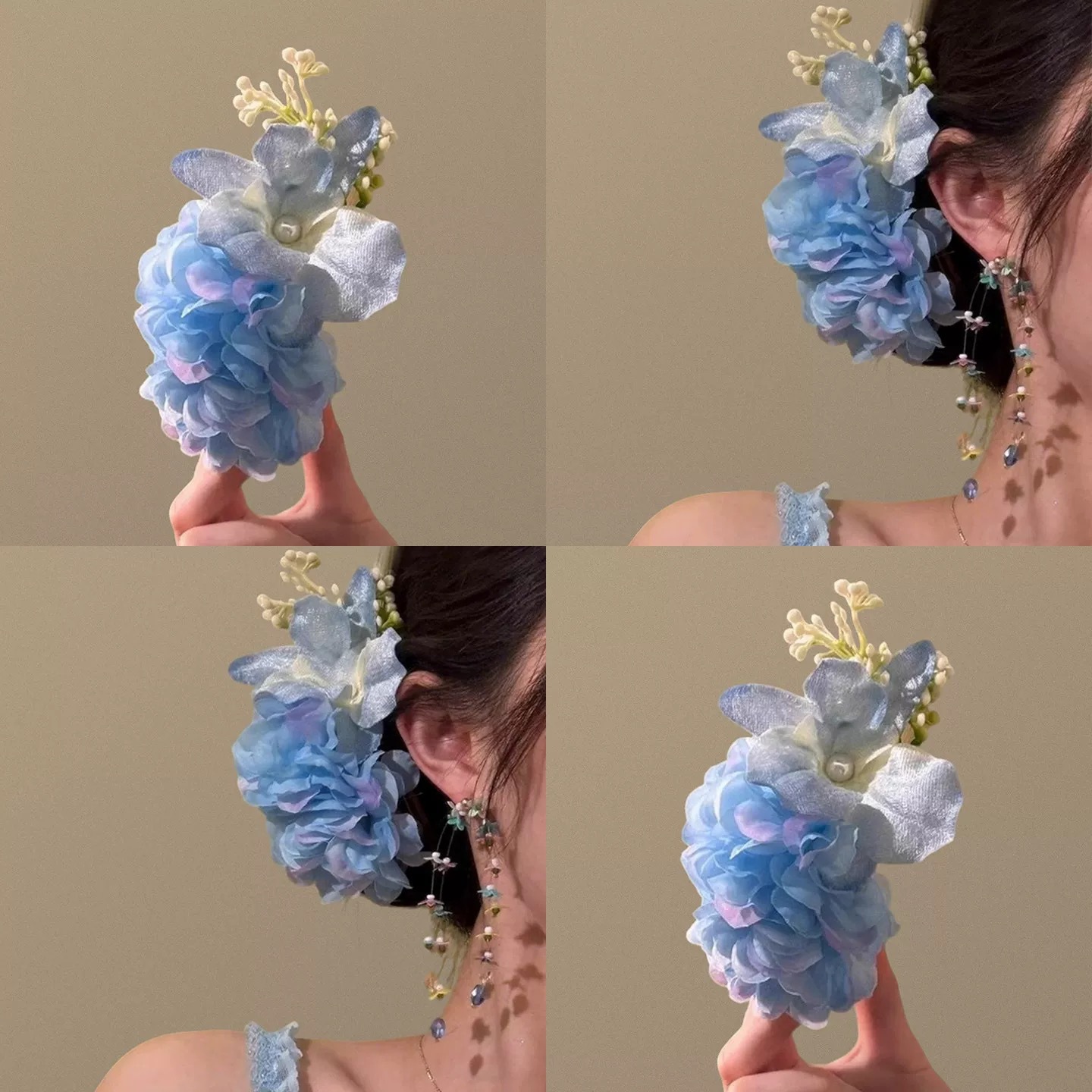 17#度假风渐变蓝多瓣花朵鸭嘴夹