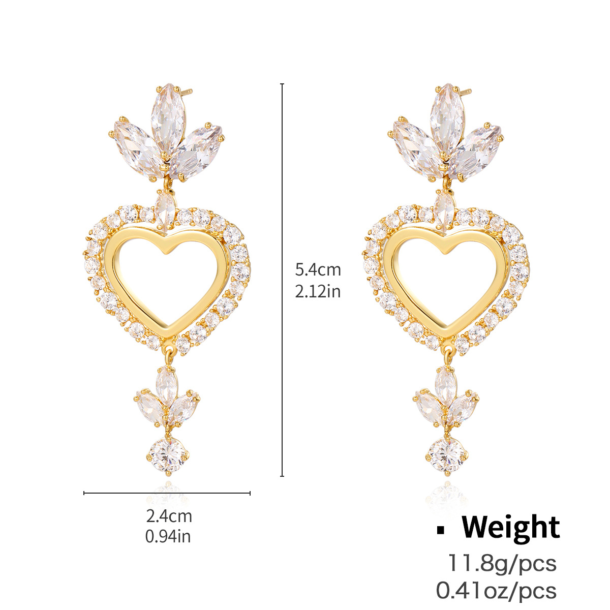 Kenjie copper zircon gold-plated silver needle earrings quality heart geometric earring treatment