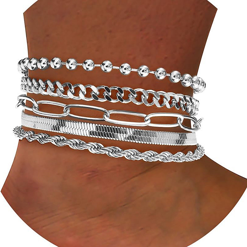 Bohemian Cuban Chain Set Anklet Simple Ankle Chain Seed Bead Adjustable Anklet