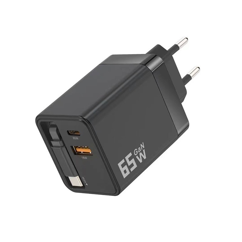 PD65W GaN Charger Retractable Cable Flash Charging Phone Fast Charging Head for Apple Laptop