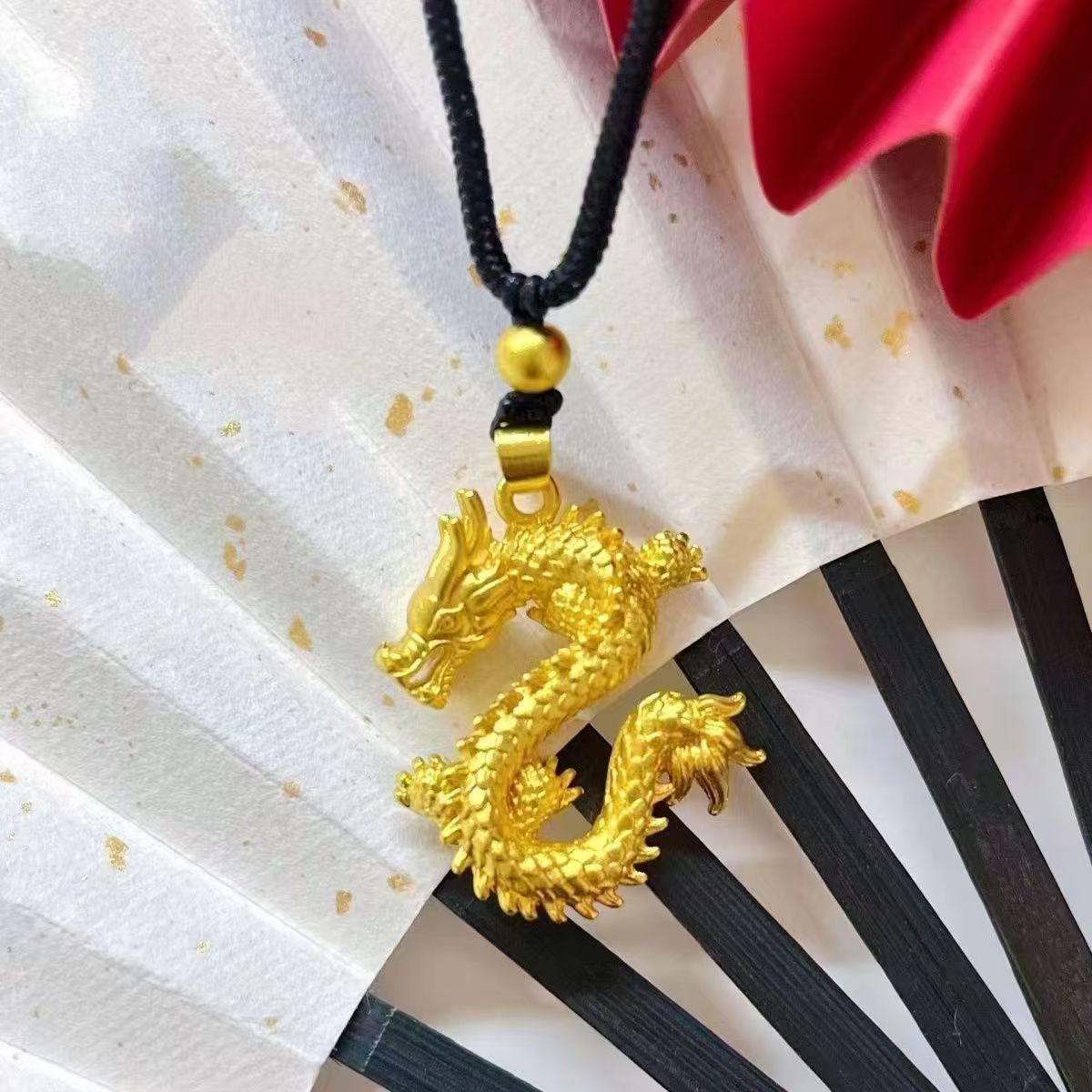 Sand gold jewelry Chinese style flying dragon in heaven pendant for men gold shop zodiac year necklace niche accessories