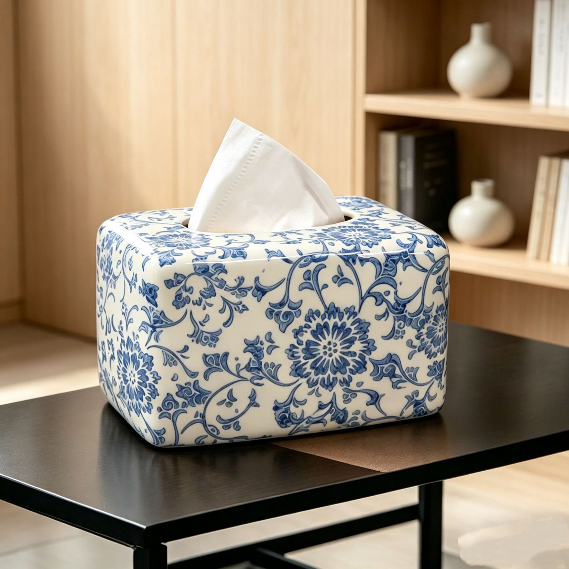 Chinese Countryside Ceramic Household Tissue Box European Style Living Room Dining Room Decorative Tissue Box Napkin Tissue Box