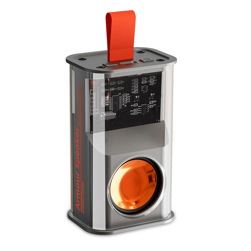 Transparent Armor Style Wireless Bluetooth Speaker Small Steel Gun Desktop Speaker Colorful Bass Portable Card Slot Speaker
