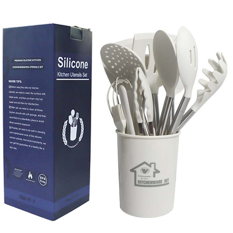Silicone Spatula and Soup Spoon 15-Piece Set Stainless Steel Silicone Spatula Household Non-Stick Silicone Kitchenware Set