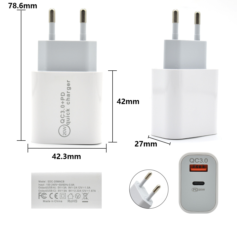 Original QC3.0 US Standard Dual Port PD20W Phone Charger for Apple US Standard Fast Charging Charging Head