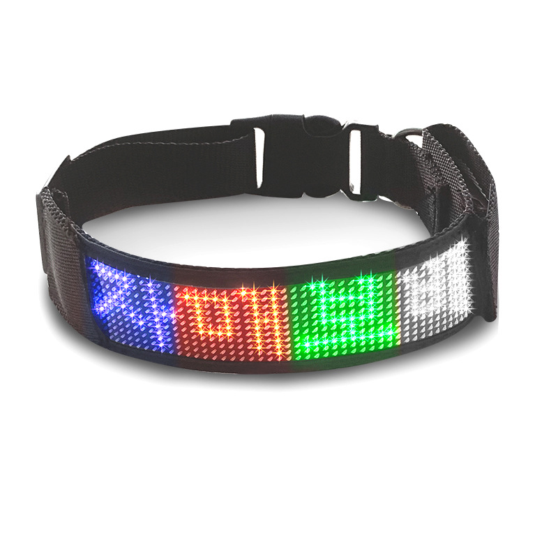 LED Display Pet Collar, Mobile-Controlled Monochrome Collar and Leash, Glowing LED Dog Collar