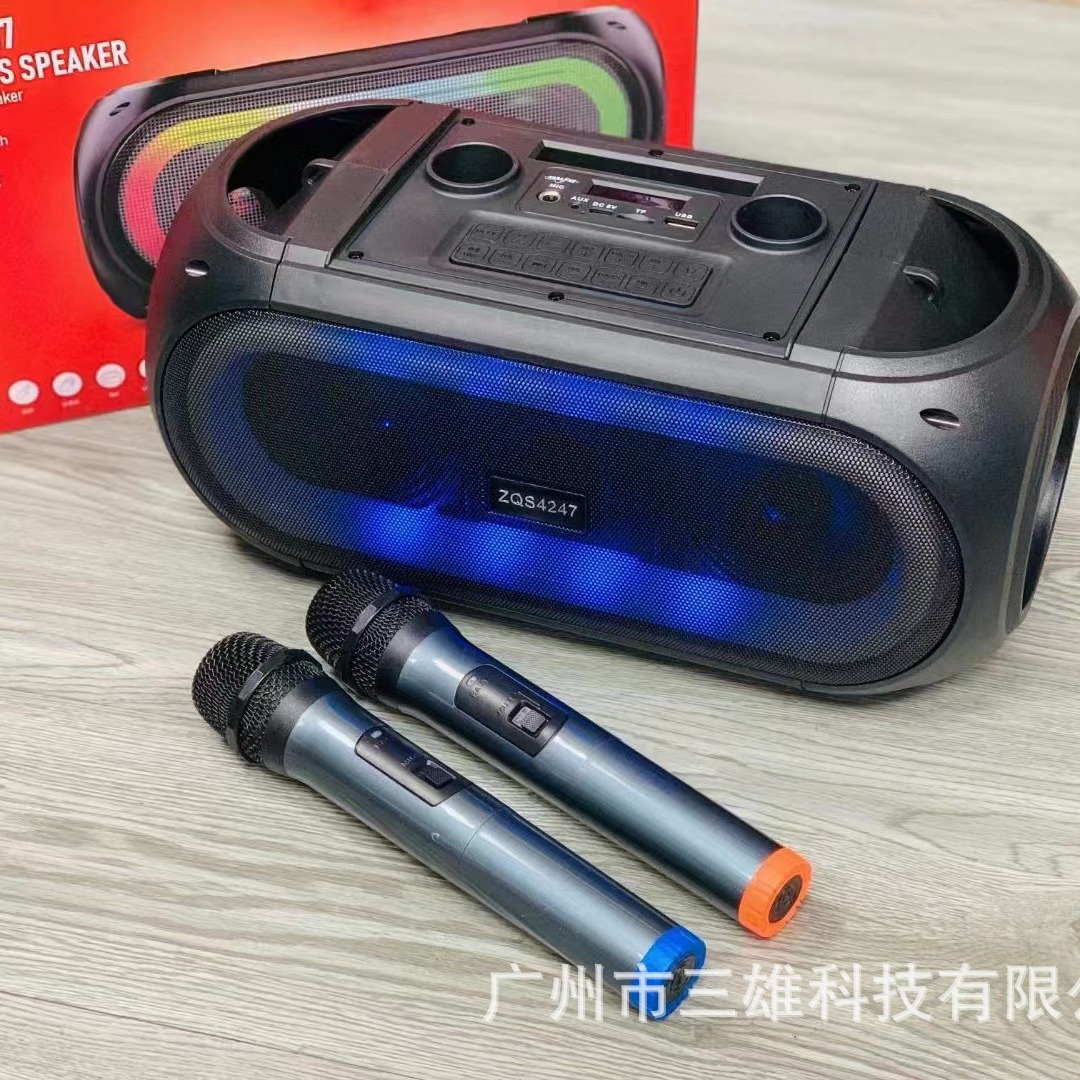 ZQS4247 Dual 4-inch Wireless Microphone Mini Bluetooth Heavy Bass High Pitch Portable Small Speaker