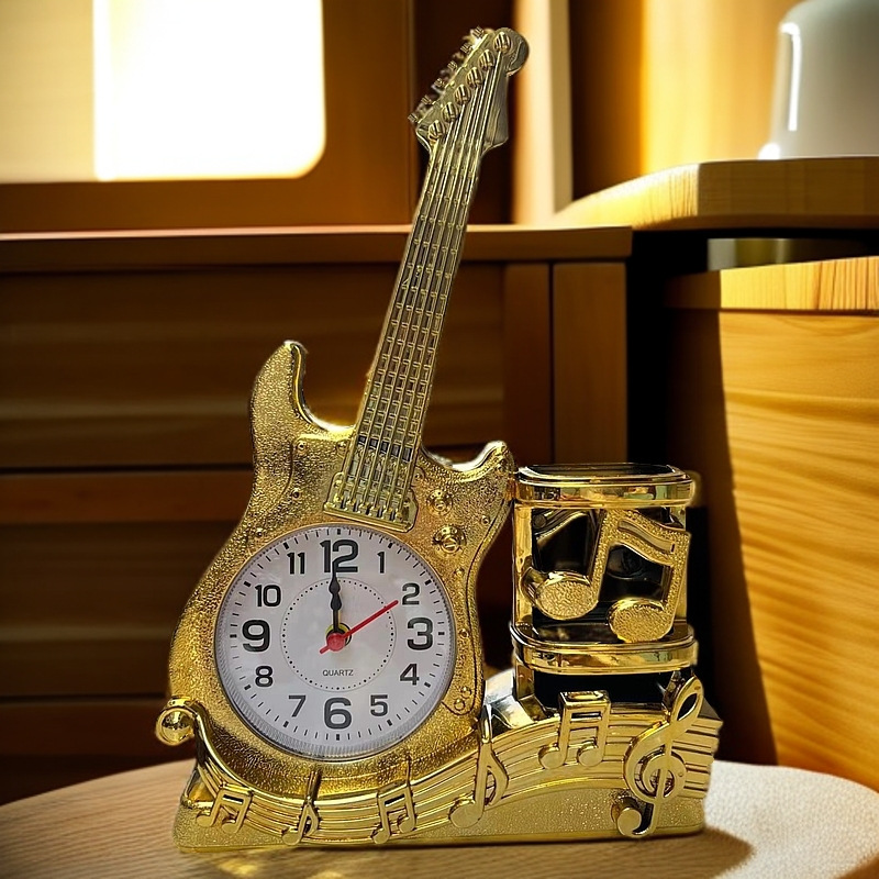 Guitar Alarm Clock with Pen Holder Desktop Ornament Clock Pen Socket Clock Student Gift Birthday Gift Creative