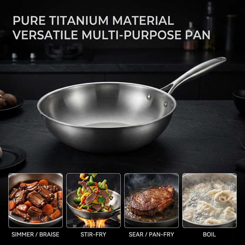 German pure titanium pot fish scale hammer pattern no coating non-stick pan household induction cooker not easy to stick titanium flat frying pan