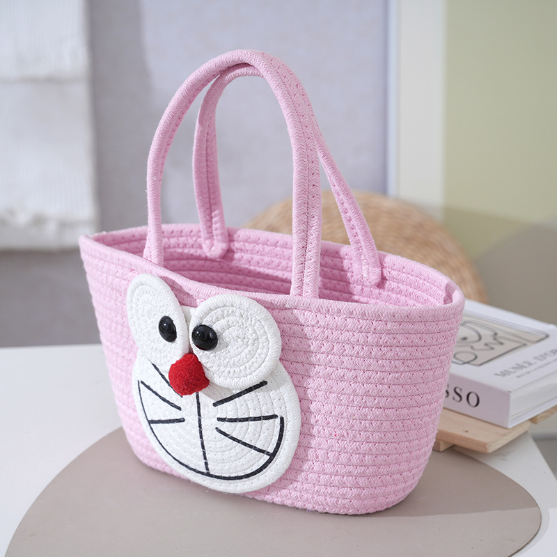Cartoon Cotton Rope Woven Bag Doraemon Handheld Small Bag Birthday First Birthday Gift Wedding Favor Cotton Rope Gift Blue