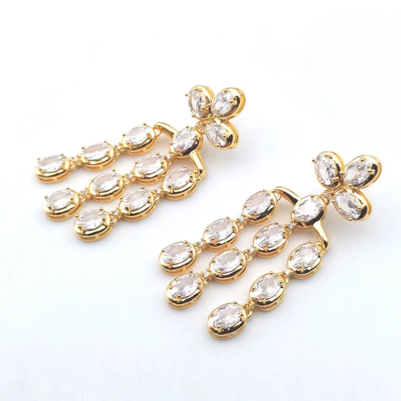 New drop tassel zircon S925 silver needle long ear jewelry