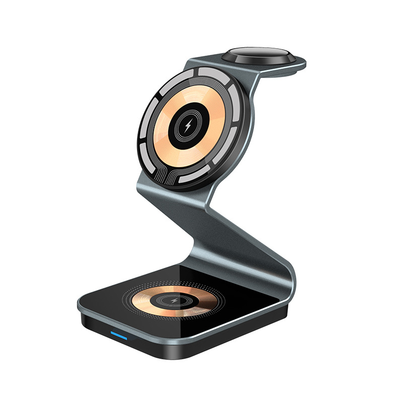 New Aluminum Alloy Magnetic 3-in-1 Wireless Charger for iPhone 12-17 Series Metal