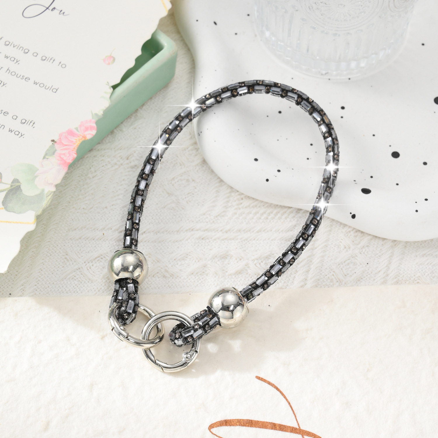 Rhinestone phone lanyard round bead full rhinestone bag chain pendant bag decoration wrist phone rope phone chain