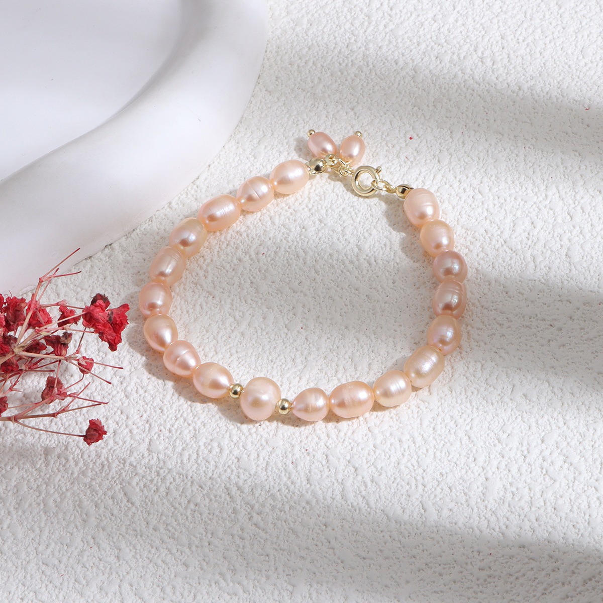 Natural freshwater pearl cinnabar bead bracelet women's purple gold sand whitening layered bracelet