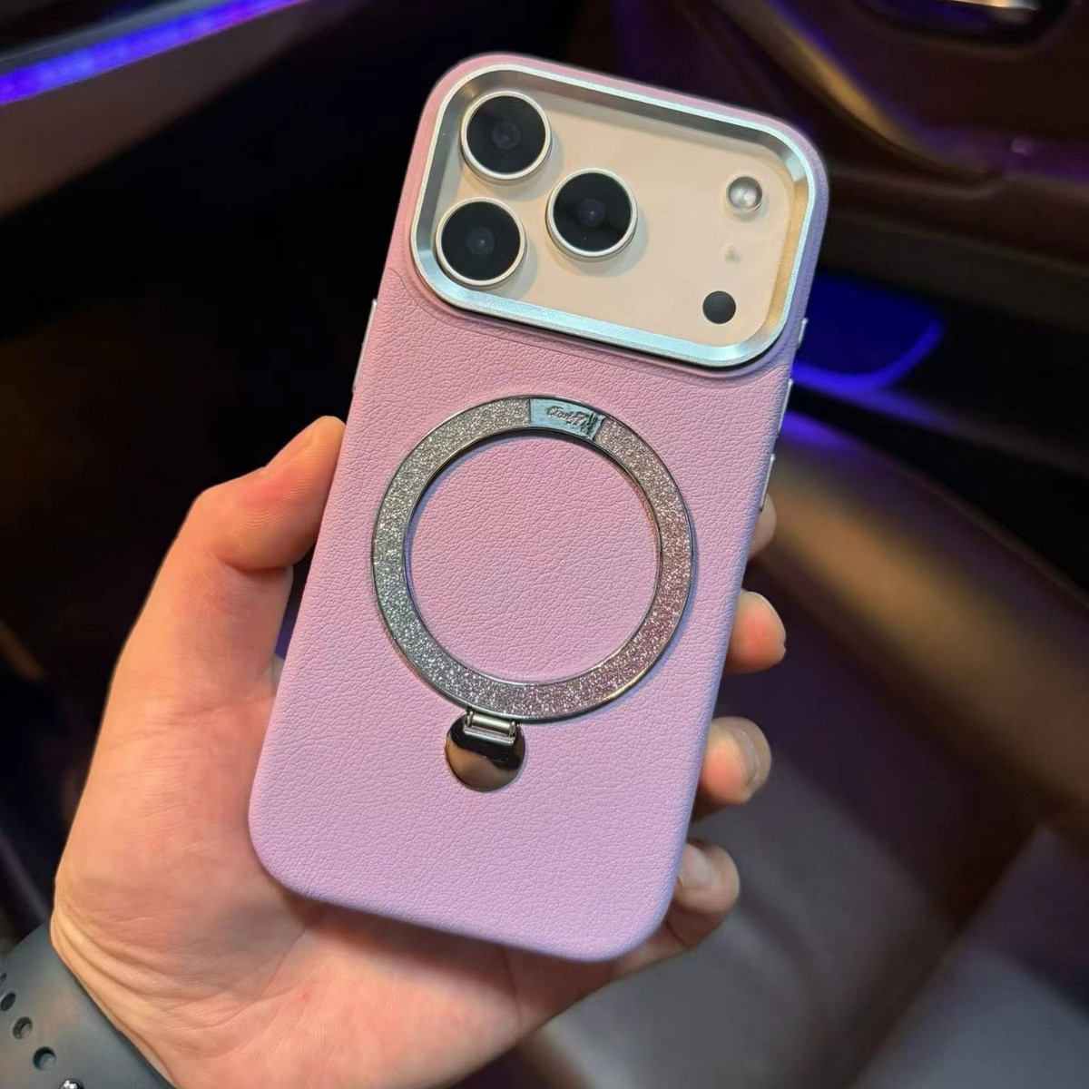 For iPhone 17 Pro Max Pivot Case Apple 16 Pro Max Glitter Magnetic Stand Leather Texture Hard Case
