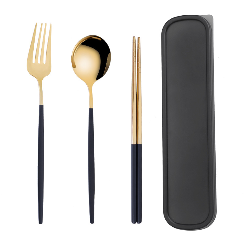 Stainless steel cutlery set Portugal fork spoon chopsticks set three-piece student portable cutlery set