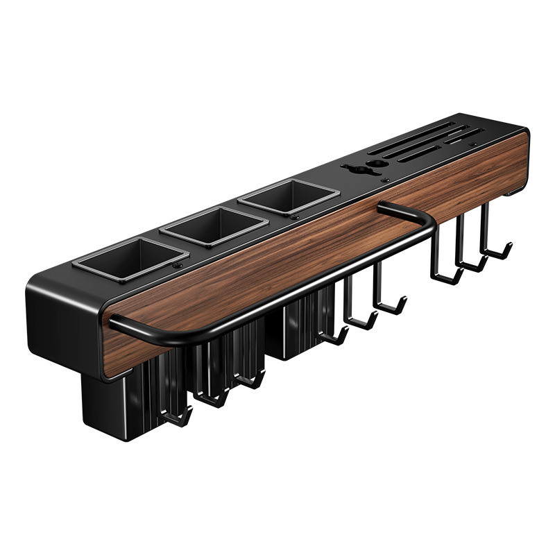 Kitchen Wood Grain Knife Rack Storage Rack No-Drill Wall-Mounted Chopstick Holder Knife and Spatula Spoon Storage Rack Chopstick Tube