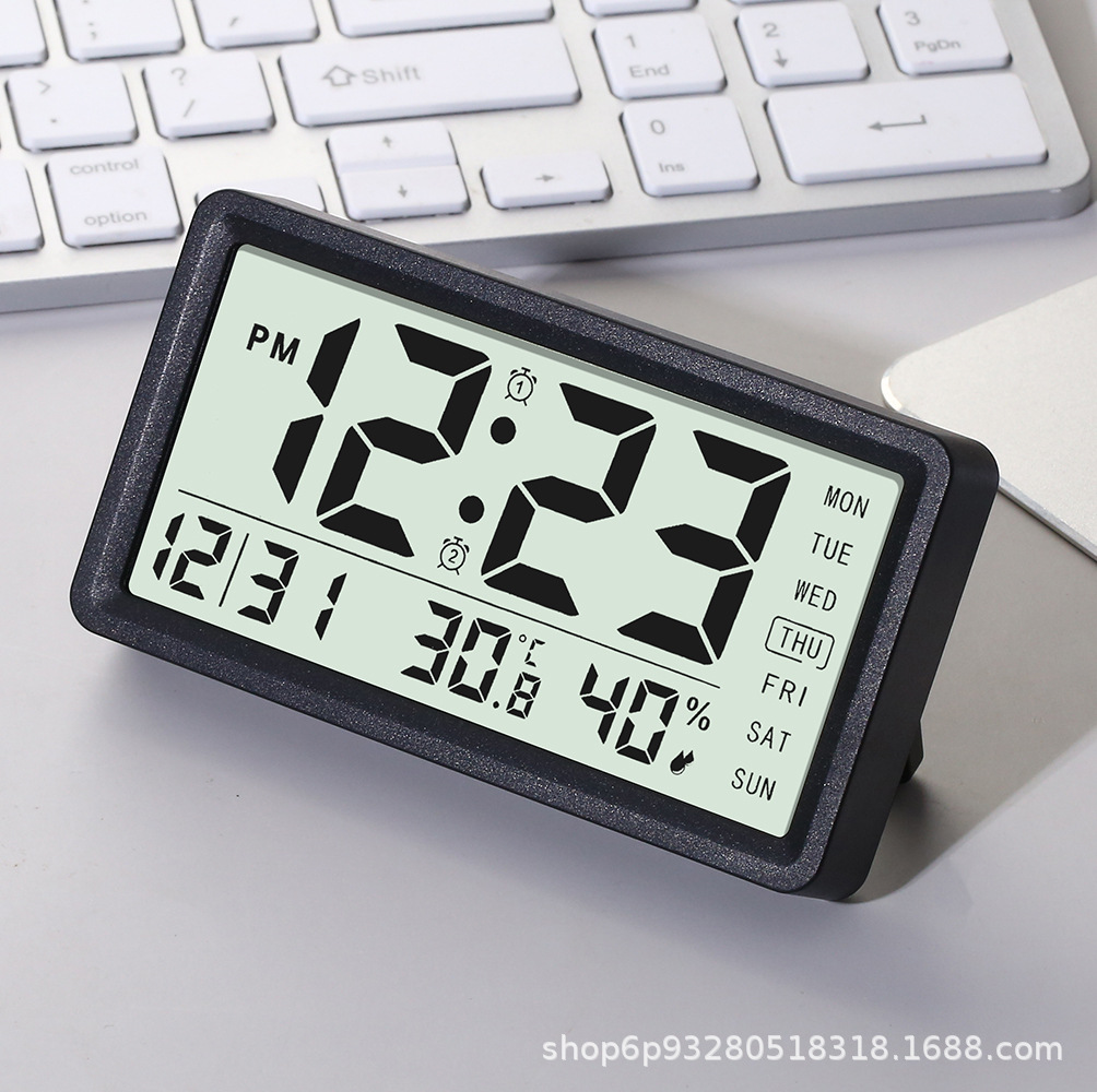 Smart minimalist LCD perpetual calendar electronic clock, digital clock, temperature and humidity clock, multifunctional snooze alarm clock, office clock