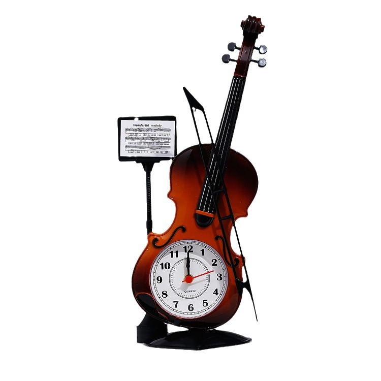 ZH888 Student Desktop Ornament Clock Large Violin Plastic Alarm Clock Couple Friend Classmate Gift