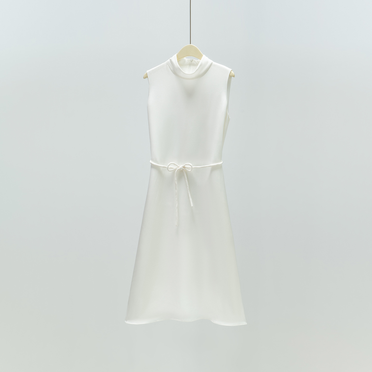 Summer New Silk Sleeveless Dress for Women White Stand Collar Mulberry Silk Inner Wear A-Line Dress Long Skirt