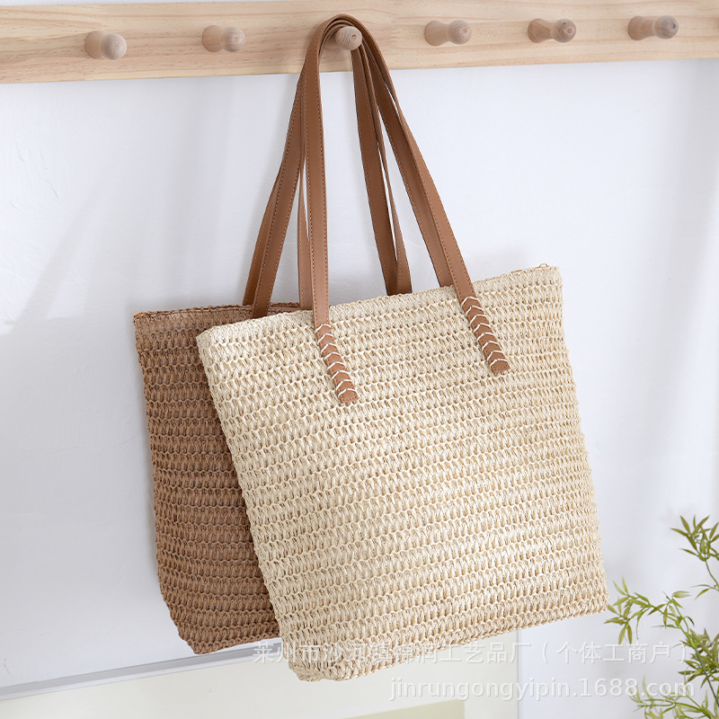 New handmade woven machine-woven bag, shoulder straw bag, casual women's bag, beach bag