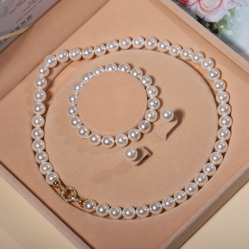 Natural Shell Bead Pearl Necklace Pearl Necklace for Women Three-Piece Set Gift Box Accessories Mother's Day Gift