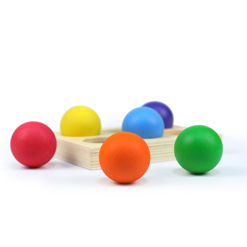 Wooden Rainbow Ball Matching Ball 12-color Sorting Board Color Cognition Matching Toy for Boys and Girls Early Education Enlightenment