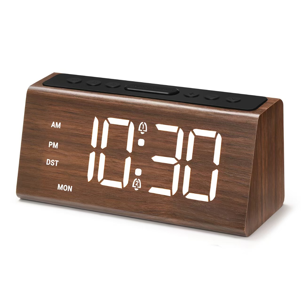2025 New Wooden Digital Clock Daylight Saving Time Multifunctional Snooze Alarm Clock Large Screen Digital Display Wooden Desk Clock