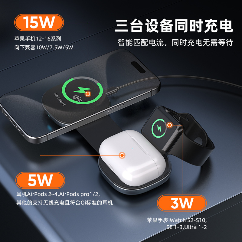 Magnetic 3-in-1 Wireless Charger Magsafe Wireless Charging Fast Charging for Apple Phone Watch Charging