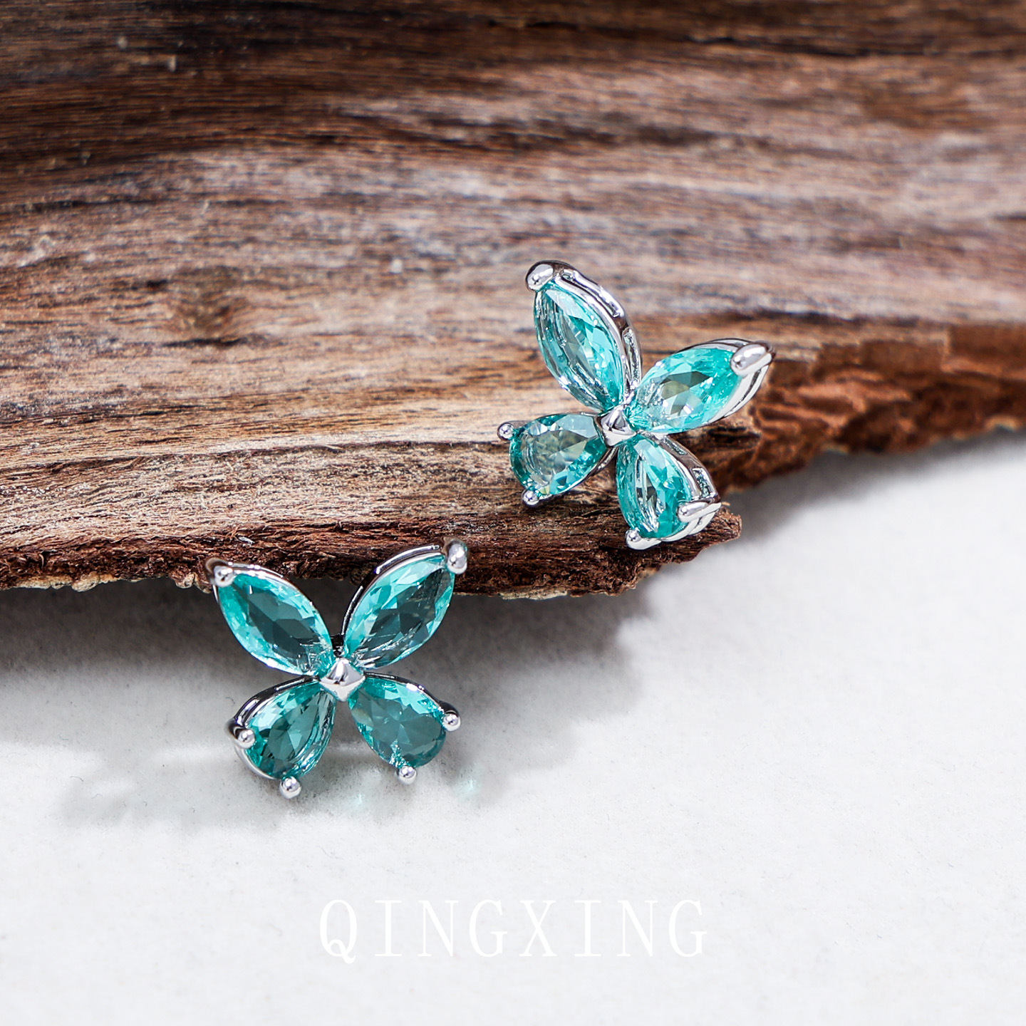 S925 Pure Silver Needle Red Corundum Spinel Butterfly Ear Studs Super Fairy Lake Green Pendant Collarbone Chain Women's Accessory