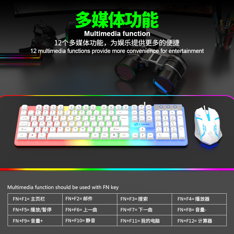 LIMEIDE Upgraded GTX350 Illuminated Keyboard Mouse USB Mechanical Feel Wired Spherical Keycap Set