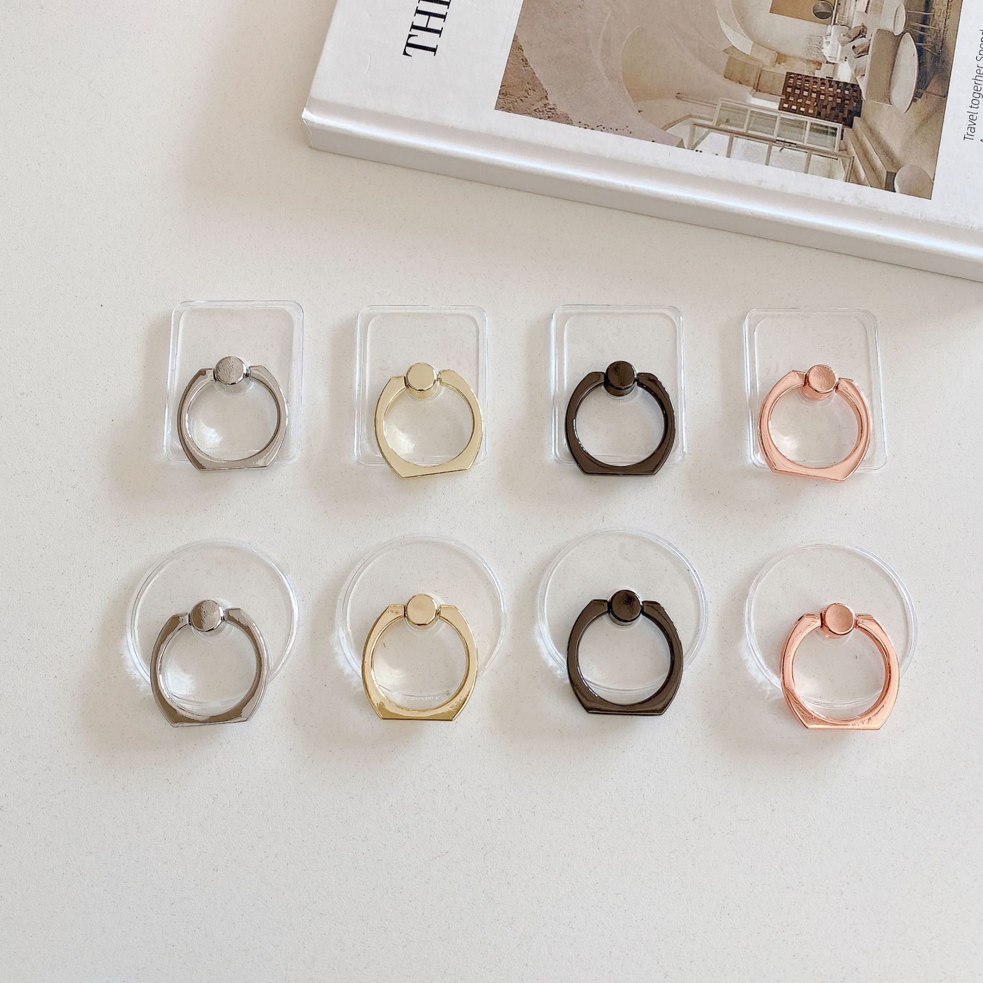 Electroplated crystal ring stand transparent acrylic round phone four-color lazy tablet