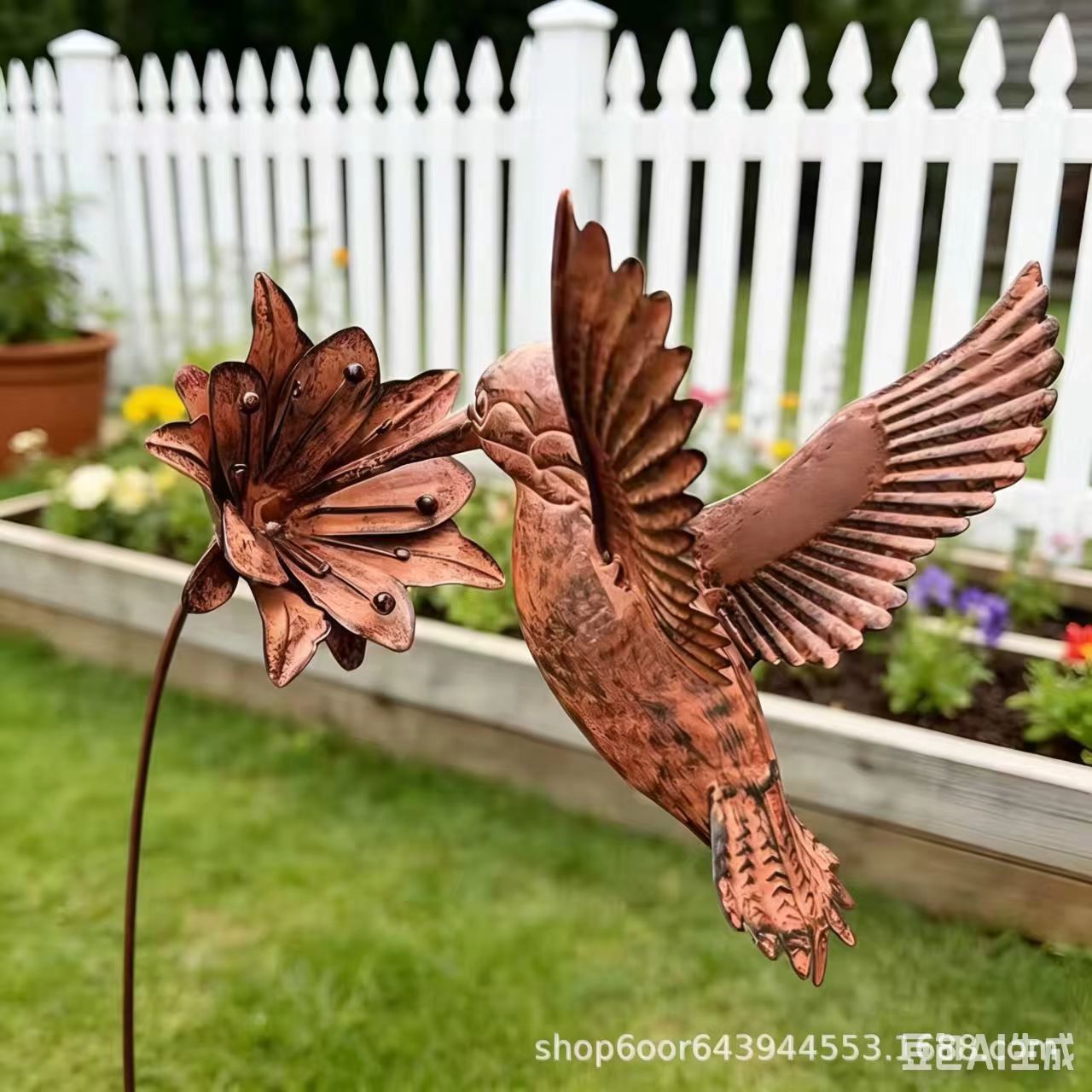 New Courtyard Garden Simulation Rust Bird on Flower Ground Insert Iron Art Craft Outdoor Decoration