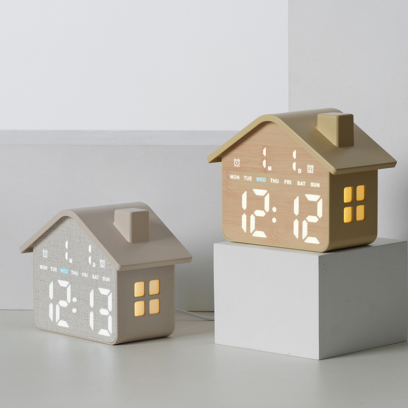 New Home Decoration House Shape Alarm Clock Multifunctional Children Clock with Night Light Bedside Clock LED Clock GH8063