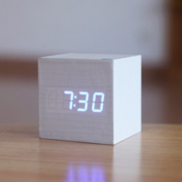 LED wooden clock, night light, voice-activated electronic alarm clock, desktop decoration, gift, student alarm clock