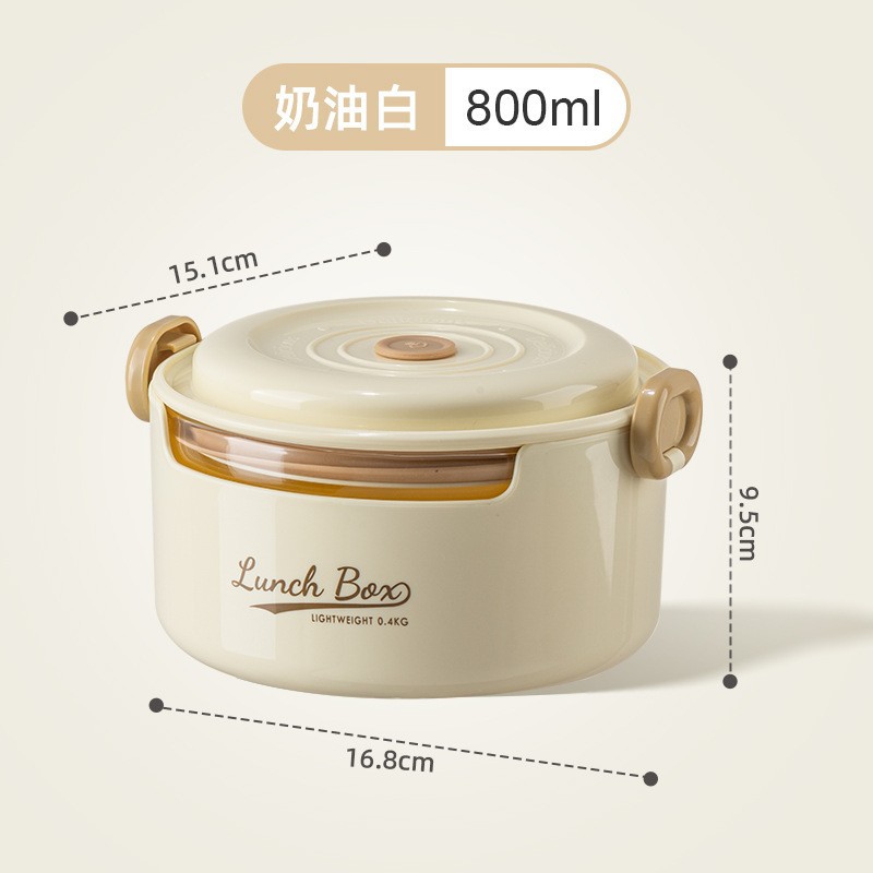 Round Glass Lunch Box Microwave Safe Office Worker Takeaway with Lid Bento Bowl Divided Meal Prep Container
