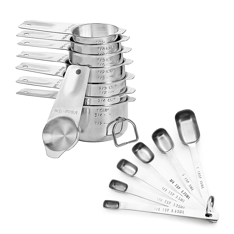 7-piece 304 Stainless Steel Measuring Cup and Spoon Set Baking Tool with Scale Seasoning Measuring Spoon Quantitative Spoon