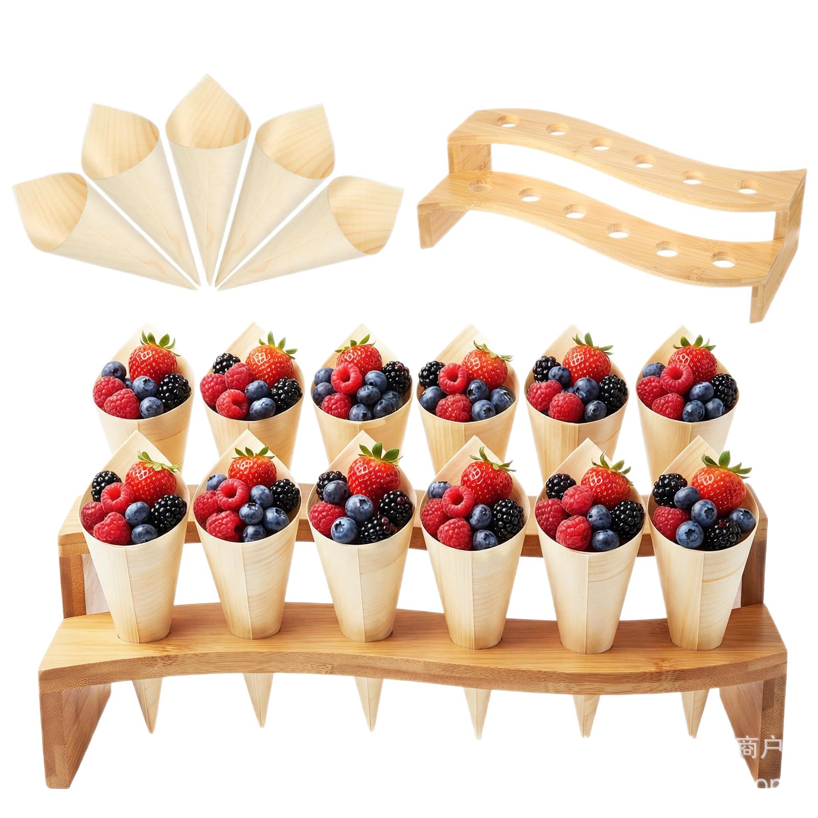 Bamboo wood dessert stand, party gathering multi-layer ice cream cone storage rack, wooden cone paper cup egg tart stand