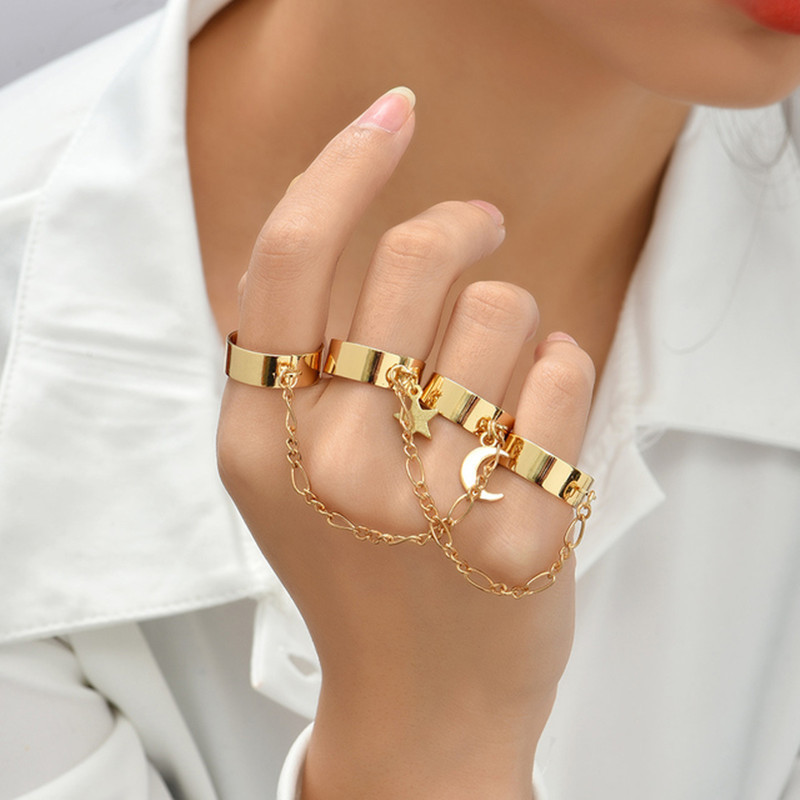 Ethnic Style Rhinestone Connected Finger Chain Metal Chain Finger Chain Rhinestone Hand Back Chain