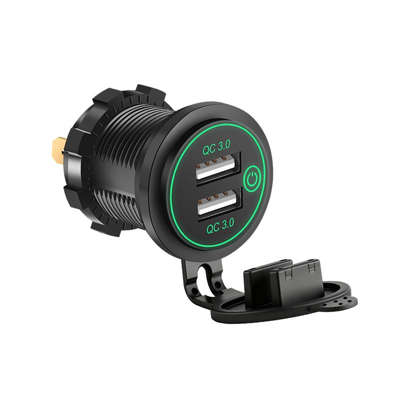 Modified Motorcycle Car Waterproof Car Charger One-to-Two Dual USB QC3.0 Fast Charge Digital Display with Touch Switch