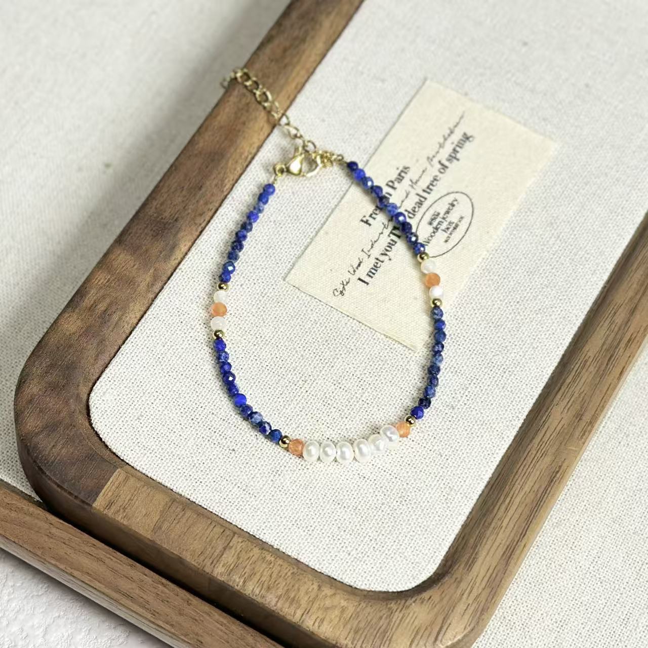New Chinese Style Ethnic Lapis Lazuli Freshwater Pearl Bracelet Dunhuang Yellow Stone Red Agate Beaded Bracelet Titanium Steel