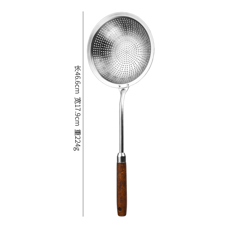 201 stainless steel small hole slotted spoon, household rosewood handle colander, dumpling noodle scoop, frying strainer spoon, hot pot spoon